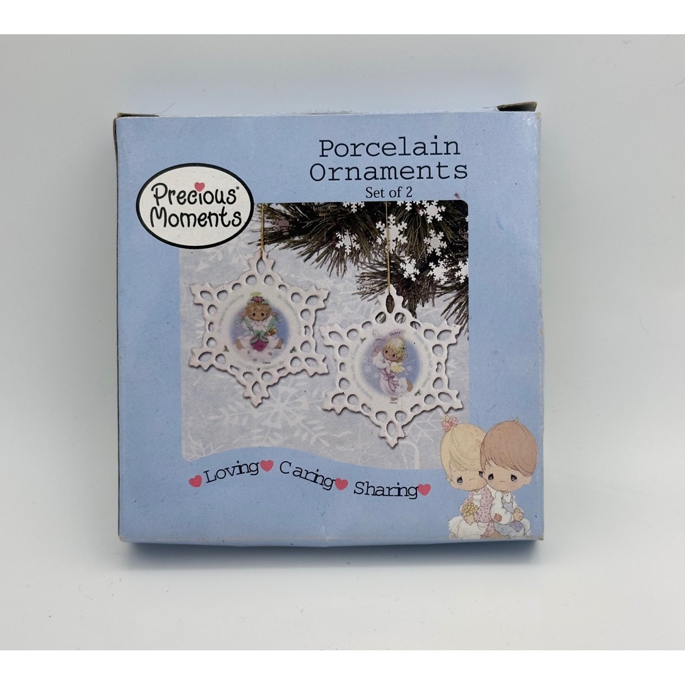 Precious Moments Porcelain Snowflake Ornaments Set of 2 Angels 3409 2003 Giftco